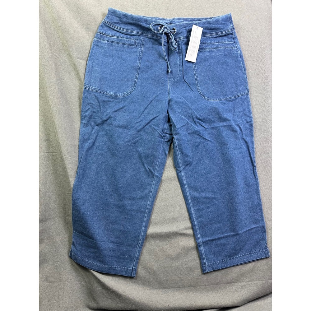 National Stonewash Blue denim Drawstring Crop Capri Pants 23706 Size 14 NWT